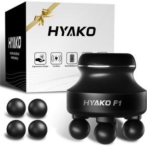 HYAKO F1 4-Heads Handheld Electric Deep Tissue Body Massager  Portable Orbital Professional Muscle Massager Tool for Easing Shoulder and Back Tension and Chiropractic Tool for Myofascial Release