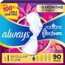 Always Radiant Feminine Pads for Women, Flexfoam Pads with Wings, Size 1, Regular Absorbency, Lightly Scented, 90 Count (3 Packs of 30)