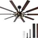 65 Inch Ceiling Fans with Lights, Farmhouse Ceiling Fan with Remote Rustic Caged Industrial Design, Dual Finish 10 Blades Black Ceiling Fans with Quiet Reversible Motor for Living Room Bedroom Patio, 65inche
