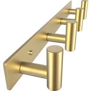 VAEHOLD Hat and Coat Wall Mount Rack - Hooks for Robes, Bags, Keys, and Towels - Bathroom Towel Hanger Organizer (Gold, T Shape 4 Hooks 1 Pack)