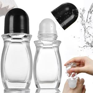 2PCS Glass Empty Roller Bottles with Plastic Roller Ball, Deodorant Roll On Bottles Containers Leak Proof Massage Roller Ball Bottles with Cap For Essential Oils Perfume Cosmetics (30ml+50ml)