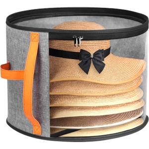 kushon Oversized Clear Hat Storage Box for Women, Cowboy Hat Organizer for Closet, Wide Brims Hat Case with Carrying Handles, Hat Bag (Grey)