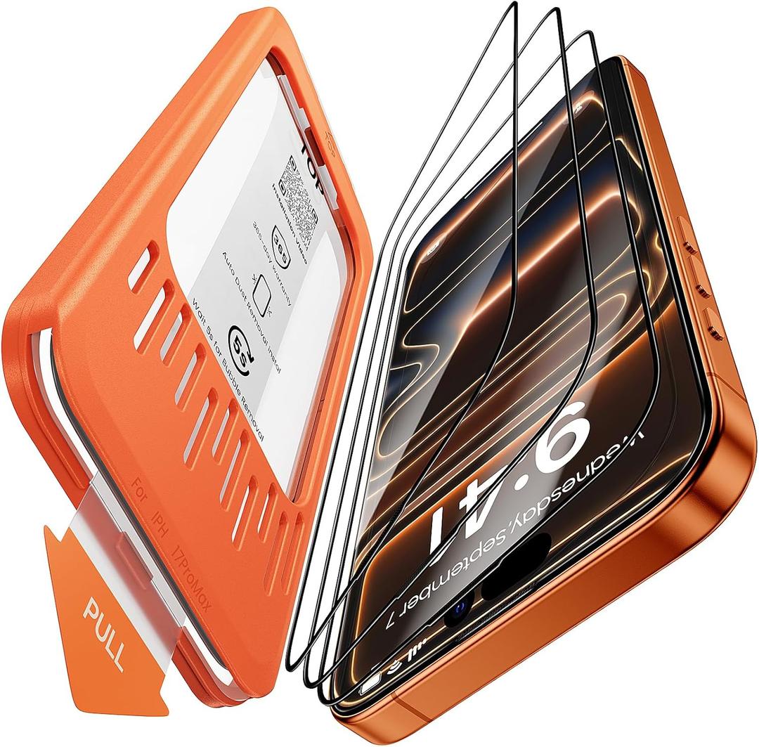 3-Pack for iPhone 17 Pro Max Screen Protector, 9H+ Tempered Glass, Scratch & Drop Resistant, Smooth & Clear, Easy Installation, Case Friendly, Full Coverage