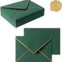 50 Pieces A7 Envelopes with Gold Border, 5.24 x 7.21 Inches Envelopes with Gold Stickers for Greeting Cards and Invitation (Dark Green, A7-5x7)