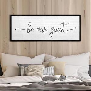 Be Our Guest Wall Decor Sign 32''12'' Large Rustic Farmhouse Family Guest Room Bedroom Above Bed Vintage Framed Wooden Wall Art Modern Signs Simple Entryway Hanging Decoration (Black) (32L" x 12W")