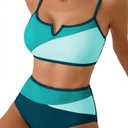 Herseas Women's High Waisted 2 Piece Bikini Sets V Wire Beach Summer Popular Swimsuits Colorblock Trim Swim Bathing Suit XL