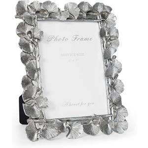 Cuspin Silver 5x7 Picture Frame, Vintage Silver Ornate Leaf Textured Hand-Crafted Resin Frames with Glass Front, Antique Photo Frame for Tabletop Display, Retro Design Home Decor