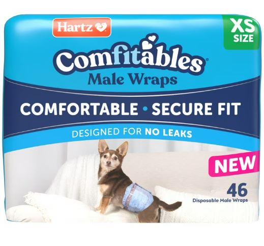 Hartz Comfitables Disposable Male Dog Wraps with Stretchy Waistband, Extra Small 46 Count