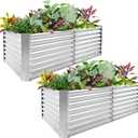 Land Guard 2 Pack 6×3×2 ft Galvanized Metal Raised Garden Bed, 2FT Deep Root Elevated Planter Box Steel Large Vegetable Flower Bed Kit, Silver (Pack of 7)
