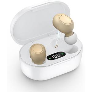 Hearing Aids for Seniors - Hearing Aid Rechargeable for Hearing Loss with Intelligent Noise Reduction,Invisible Audien Hearing Amplifier with Volume Control and Portable Charging Case(White and Flesh)