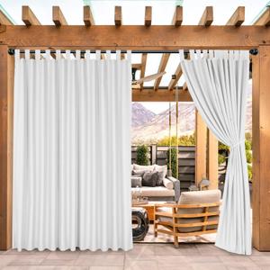 BONZER Waterproof Outdoor Curtains for Patio, Wide Tab Top Outdoor Privacy Curtains for Porch, Pergola, Gazebo, Pavilion, 1 Panel, 100x108 Inch, White