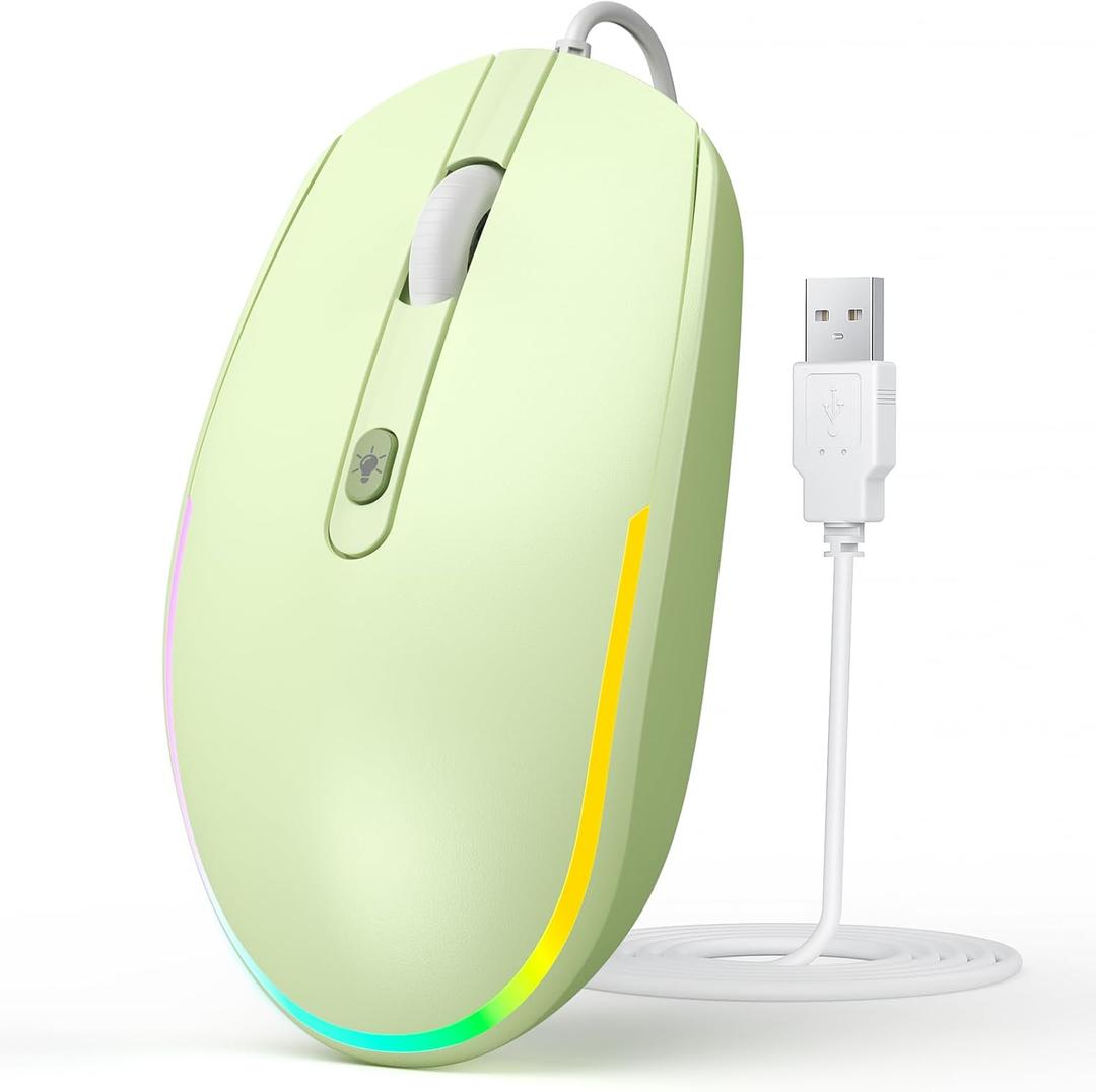 seenda Wired Mouse - USB Computer Mice Wired with RGB Backlit Optical LED Mouse with Attached USB Cord for Laptops Notebooks Chromebook - Green