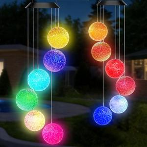 Solar Wind Chime for Outside,2 Pack Hanging Wind Chimes for Outside,Solar Powered Color Changing Crystal Ball WindChimes,Patio Yard Outdoor Garden Porch Decor,Unique Ourdoor Gifts for Mom Grandma