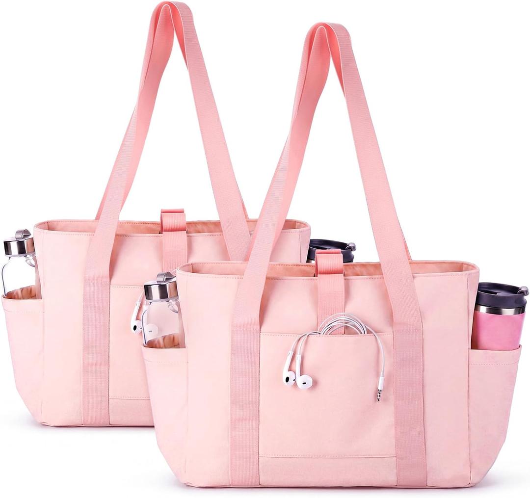 2 Pack Pink Rush Tote Bag for Women 24l Large Recruitment Tote with Zipper Lightweight Bag Multi-pocket Travel Handbag for Teacher, Office, College, Gym, and Daily Use
