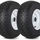 16x6.50-8 Tubeless Tire and Wheel, 1" Bearing, 4" Centered Hub,16x6.5-8" Lawn Mower Tires, Universal Fit Riding Mower and Garden Tractor Front Wheels, 4 Ply, V-Turf Pattern, 2 Pack