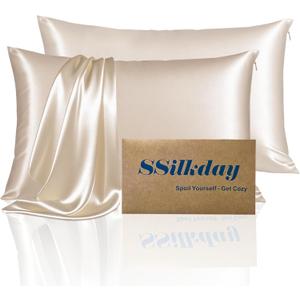 Mulberry Silk Pillow Cases 2 Pack Standard Size with Zipper, Ultra Smooth Soft Breathable Cooling Pillow Cases for Hot Sleepers, Silk Satin Pillowcase for Hair and Skin Set of 2, Gifts for Women