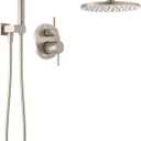 Delta Modern 14 Series Round Rain Shower System Faucet Set, Rainfall Brushed Nickel Shower Head and Handle Set, Valve Trim Kit, 10 Inch, Spotshield Stainless 342702-SP