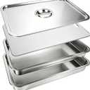 20" Stainless Steel Grill Carry System, 4-Piece Deep & Shallow Trays with Lid and Cutting Board, for BBQ Meat Marinating, Carrying & Serving
