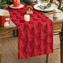 Artoid Mode Christmas Trees Red Soft Plush Faux Fur Jacquard Christmas Table Runner, Holiday Kitchen Dining Table Decoration for Home Party Decor 13x72 Inch