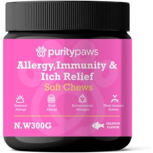 All Itch and Immunity Treats for Dogs with Salmon Oil, Omega 3 & Probiotics Dog Itchy Skin Relief Chews, Anti Itch & Allergy Relief, Scratching & Seasonal Allergies (120 Count), BB Date 17/07/2027