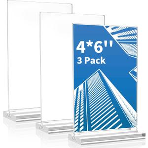 Acrylic Sign Holder 4x6 Inch, 3 Pack Sign Holders Vertical , Double Sided Display Clear TableTop Sign Holder, Acrylic Paper Holder for Wedding Reception, Party Decoration, Numbers Picture Frames