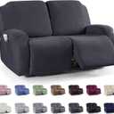 KinCam Recliner Covers, Stretch Reclining Chair Covers, Recliner Sofa Slipcovers Stripe Jacquard Recliner Couch Covers Furniture Protector Covers (2 XL Seater, Charcoal Gray)