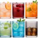 Physkoa Colored Drinking Glasses Set of 6 - Vintage Highball Glasses Colorful,Colorful Tumbler Glass for Cocktail,Juice,Mixed Drinks,Water,Holiday Party Supplies Gifts
