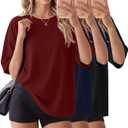 3 Pack Women Oversized T-Shirts Loose Fit Workout Gym Shirts Crewneck Short Sleeve Tops Baggy Casual Basic Tee, M