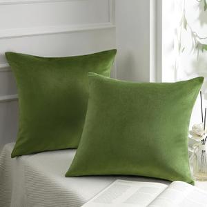 Phantoscope Pack of 2 Velvet Decorative Throw Decorative Pillow Cover Soft Solid Square Cushion Case for Couch Olive Green 20 x 20 inches 50 x 50 cm