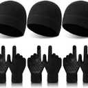 SATINIOR 6 PCS Winter Warm Beanie Hat Fleece Cap and Touchscreen Thermal Anti-Slip Gloves (Black)