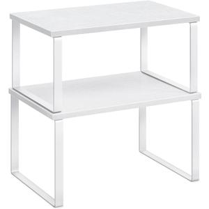 SONGMICS Cabinet Organizer Shelf, Set of 2 Kitchen Counter Shelves, Kitchen Storage, Spice Rack, Stackable, Expandable, Metal and Engineered Wood, Cloud White and Snow White UKCS02W01 (11.7"W)