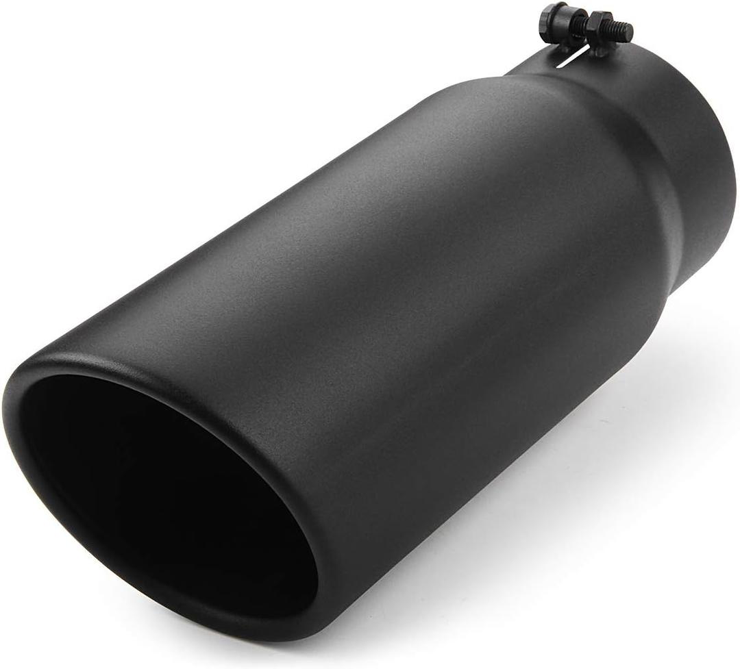 Exhaust Tip 5" Inlet, A-KARCK Exhaust Tailpipe Tip 5" Inlet 6" Outlet 15" Long Black Coating Bolt On for Pickup Truck Tailpipe