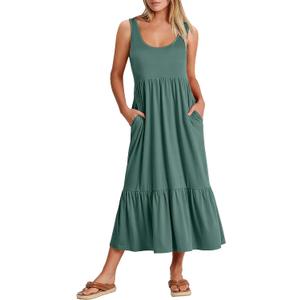 ANRABESS Women's Summer Sleeveless Maxi Sundress Swing Casual Flowy Tiered Shirts Dress Beach Travel Vacation Outfits, Small