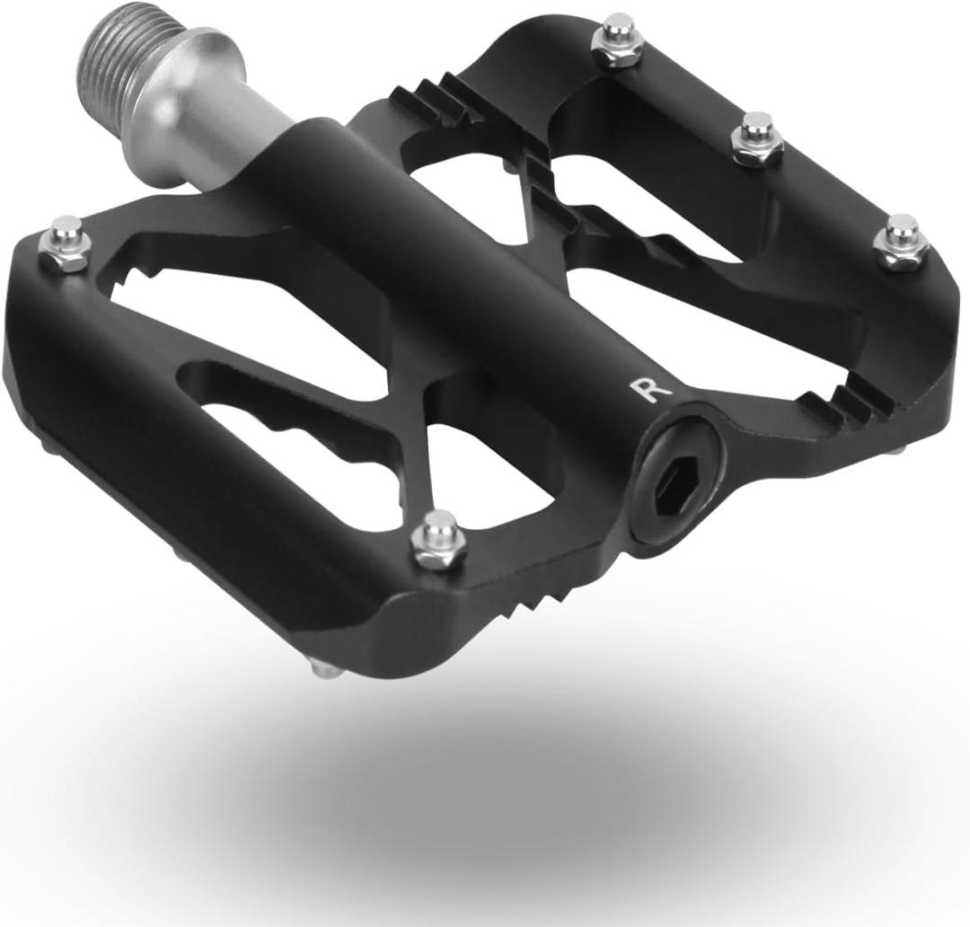 Mountain Bike Pedals, Road Bike Pedals & Bicycle Pedals – Lightweight 9/16" Aluminum Flat Pedals for Adults & Kids with 3 Sealed Bearings & 5 Anti-Skid Pins