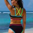 popvil Women's High Waisted Bikini Sets Neon Two Piece 2026 Swimsuit Sporty Adjustable Straps Bathing Suit (Black, S)