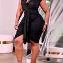 IyMoo Women's Sexy Plus Size Bodycon Sleeveless Drawstring Ruched Mini Club Dresses (Black, XXL)