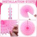 Outus 12 Pcs Hanging Honeycomb Paper Fans Sets, Fiesta Hot Pink Party Decorations, Tissue Paper Flowers Supplies for Birthday Wall Classroom Wedding Photo Backdrop (8/12/16 Inch)