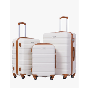 Coolife Luggage 3 Piece Set Suitcase Spinner Hardshell Lightweight TSA Lock (Apricot White, 3 Piece Set (20in24in28in)
