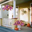 Fake Fall Flowers Artificial for Outdoors Decoration, 2PCS Faux Fall Flowers for Outdoor Planters, Autumn Hibiscus UV Resistant No Fade for Home Porch Patio Garden Balcony Yard Indoor Decor (Purple White)