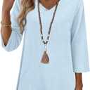 AKEWEI 3/4 Length Sleeve Cotton Linen Womens Tops V Neck Loose Fit Dressy Casual Blouse Flowy Shirts Womens Clothing, XXL