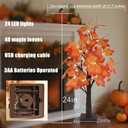 Fall Tree with Lights - 24 LED Lights, Falls Decor 24 Inch Battery or USB Powered Autumn Maple Tree Decor - 48 Maple Leaves for Indoor and Outdoor Fall Decoration Party Gifts