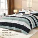 Litanika Fluffy Fleece Full Comforter Set, 3 Pcs Sage Green Stripe Bed Set