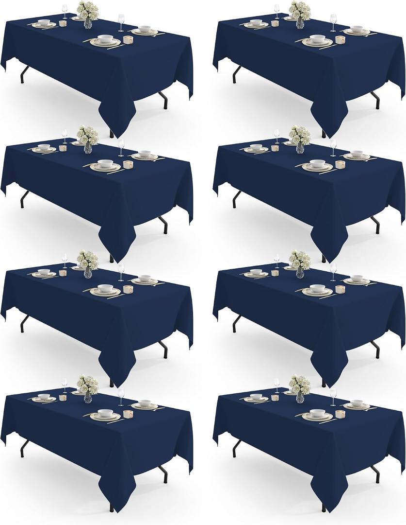 Pureegg Rectangle Table Cloth 60" x 84" 8 Packs, Durable Polyester Tablecloth Offers Reusable & Washable Protection, Ideal for Outdoor Party, Picnic, Wedding, Banquet and Birthday, Navy Blue