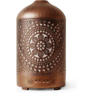 Earnest Living Essential Oil Diffuser Metal Diffuser 100 ml Timers Night Lights and Auto Off Function Home Office Humidifier Aromatherapy Boho Decor Gift