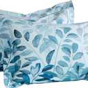 MILDLY 100% Long-Staple Cotton Pillow Shams - Gradient Blue Leaf Printed Envelope Pillowcases King Size 20"x36" 2pcs (Sky Blue (Nero))