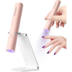 UV Light for Gel Nails, Denabuty Mini U V LED Nail Lamp Handheld with Stand, Portable Nail Dryer Rechargeable USB Cordless, Nail Light with 2 Timers for Fast Drying, Pink