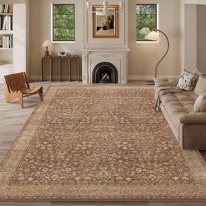 8x10 Area Rugs Reddish Brown Washable Rug for Living Room, Dining Room, Bedroom, Large Carpets, Non Slip & Non-Shedding Low Pile Vintage Print Rug for Home Office Decor