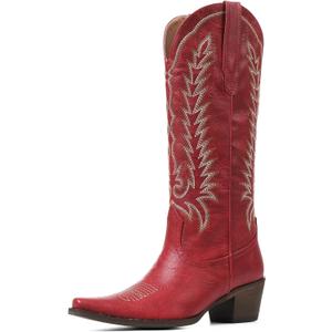 Tscoyuki Cowboy Boots for Women: Embroidered Western Knee High Boots Women - Pointed Toe Chunky Heel Cowgirl Tall Boots (8)