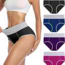 wirarpa Women's Cotton Underwear High Waist Breathable Briefs Soft Underpants Ladies Stretch Panties 4 Pack, (Large)