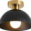 Industrial Semi Flush Mount Ceiling Light with Gold Plate and Matte Black Shade, Farmhouse Ceiling Light Fixture for Kitchen Island Dining Room Foyer Hallway Porch Barn Loft10in (Black)